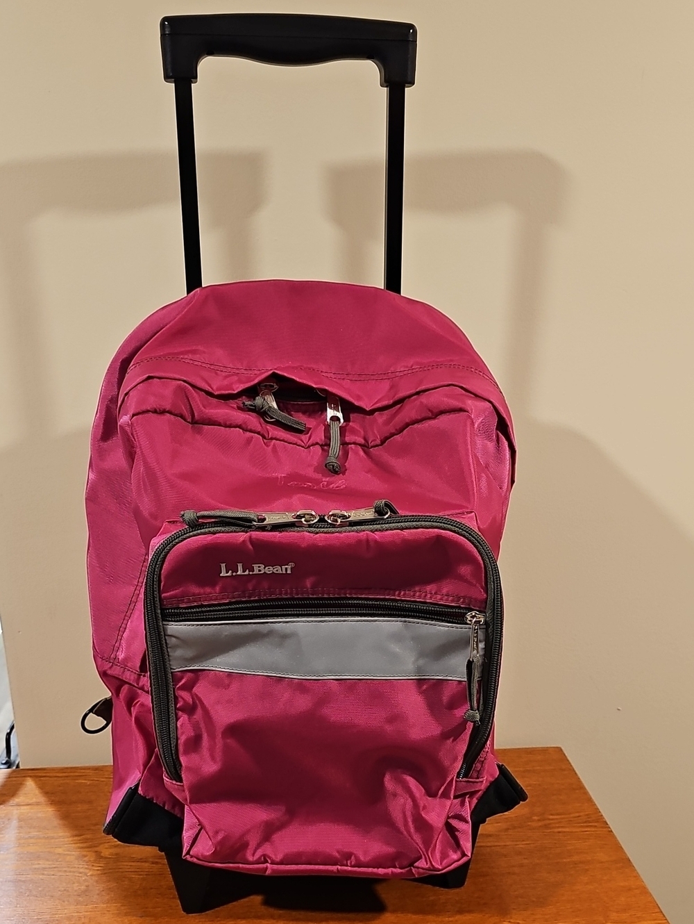 L.L. Bean Pink Rolling Backpack with Gray Accent